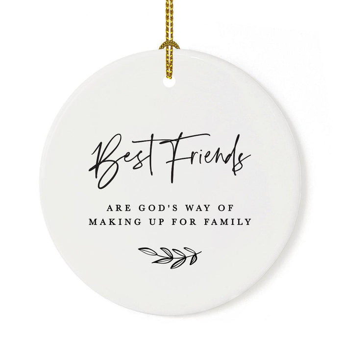 Custom Round Ceramic Porcelain Christmas Tree Ornament Engagement Handdrawn-Set of 1-Andaz Press-Best Friends-