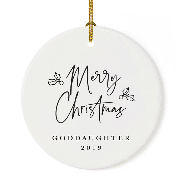 Custom Round Ceramic Porcelain Christmas Tree Ornament Engagement Handdrawn-Set of 1-Andaz Press-Goddaughter-