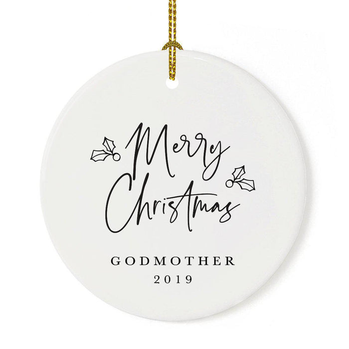 Custom Round Ceramic Porcelain Christmas Tree Ornament Engagement Handdrawn-Set of 1-Andaz Press-Godmother-