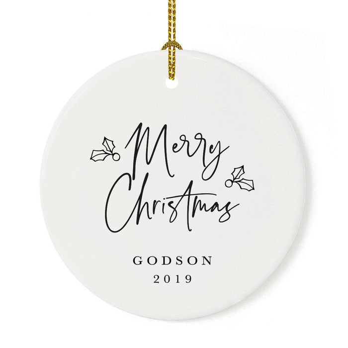 Custom Round Ceramic Porcelain Christmas Tree Ornament Engagement Handdrawn-Set of 1-Andaz Press-Godson-