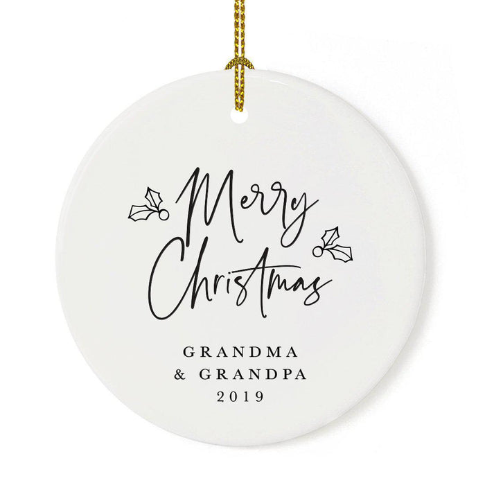 Custom Round Ceramic Porcelain Christmas Tree Ornament Engagement Handdrawn-Set of 1-Andaz Press-Grandma and Grandpa-