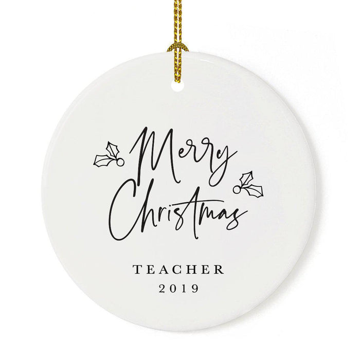 Custom Round Ceramic Porcelain Christmas Tree Ornament Engagement Handdrawn-Set of 1-Andaz Press-Teacher-