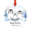 Custom Round Christmas Ornament, Baby Miller Due, Watercolor Winter Penguins on Snow-Set of 1-Andaz Press-Baby-