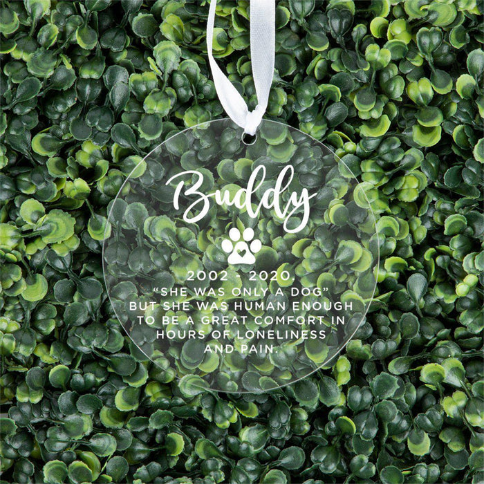Custom Round Clear Acrylic Christmas Tree Ornament Keepsake, Pet Memorial, For Pet Lovers, Dog Lovers, Dog Parents-Set of 1-Andaz Press-A Dog-