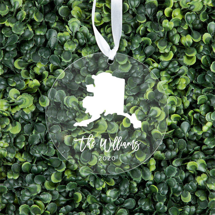 Custom Round Clear Acrylic US State Christmas Ornament Keepsake, Long Distance Christmas Ideas-Set of 1-Andaz Press-Alabama-