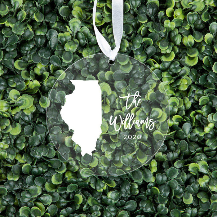 Custom Round Clear Acrylic US State Christmas Ornament Keepsake-Set of 1-Andaz Press-Illinois-