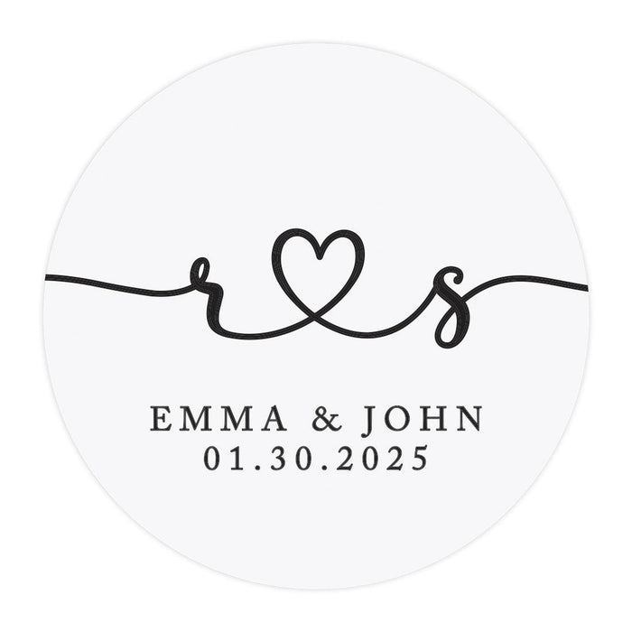 Custom Round Clear Wedding Sticker Labels with Black Ink-Set of 40-Andaz Press-Monogram Wreath-