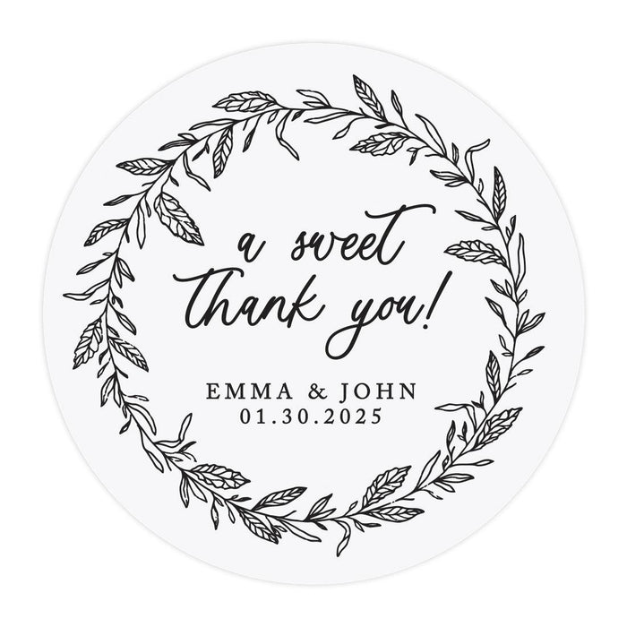 Custom Round Clear Wedding Sticker Labels with Black Ink-Set of 40-Andaz Press-Monogram Wreath-
