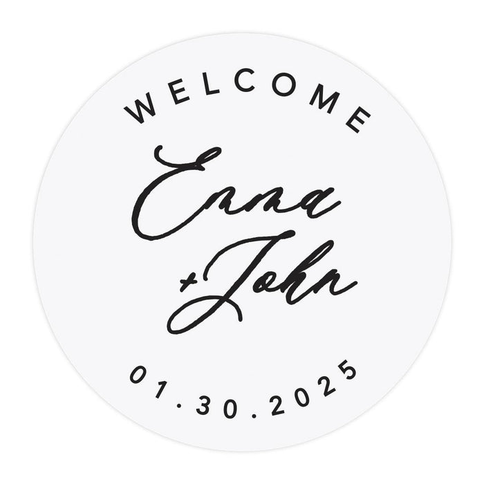 Custom Round Clear Wedding Sticker Labels with Black Ink-Set of 40-Andaz Press-Monogram Wreath-