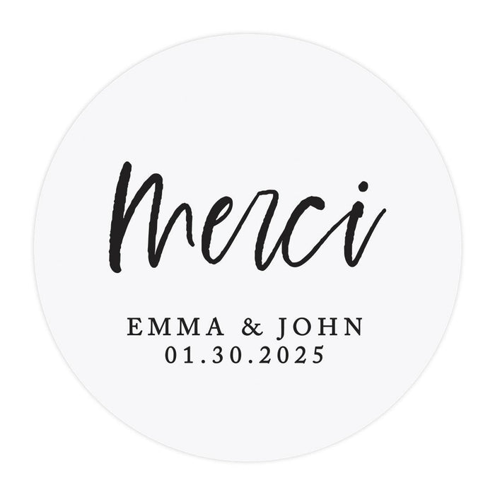 Custom Round Clear Wedding Sticker Labels with Black Ink-Set of 40-Andaz Press-Monogram Wreath-