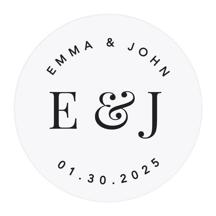 Custom Round Clear Wedding Sticker Labels with Black Ink-Set of 40-Andaz Press-Monogram Wreath-