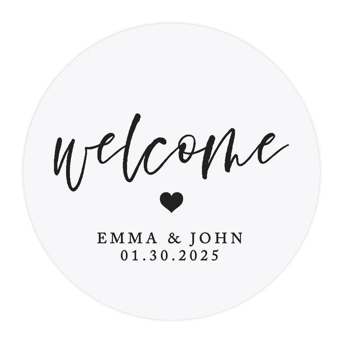 Custom Round Clear Wedding Sticker Labels with Black Ink-Set of 40-Andaz Press-Monogram Wreath-