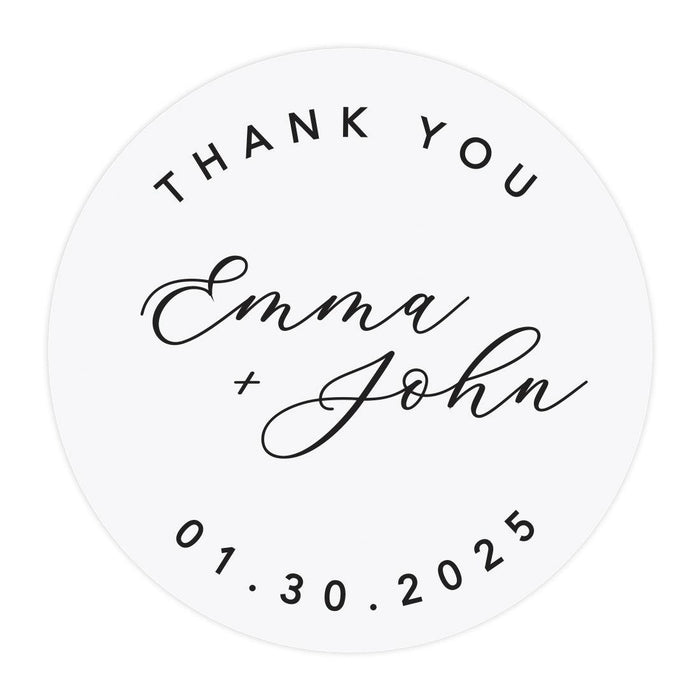Custom Round Clear Wedding Sticker Labels with Black Ink-Set of 40-Andaz Press-Monogram Wreath-