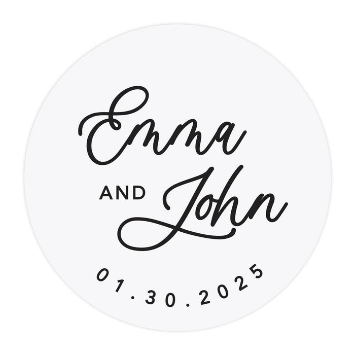 Custom Round Clear Wedding Sticker Labels with Black Ink-Set of 40-Andaz Press-Custom Names-