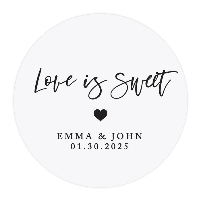 Custom Round Clear Wedding Sticker Labels with Black Ink-Set of 40-Andaz Press-Love Is Sweet Heart-