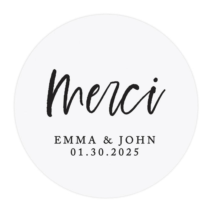 Custom Round Clear Wedding Sticker Labels with Black Ink-Set of 40-Andaz Press-Merci-