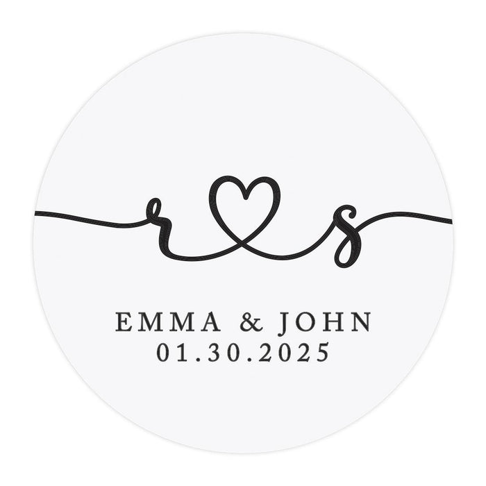 Custom Round Clear Wedding Sticker Labels with Black Ink-Set of 40-Andaz Press-Monogram Heart Design-