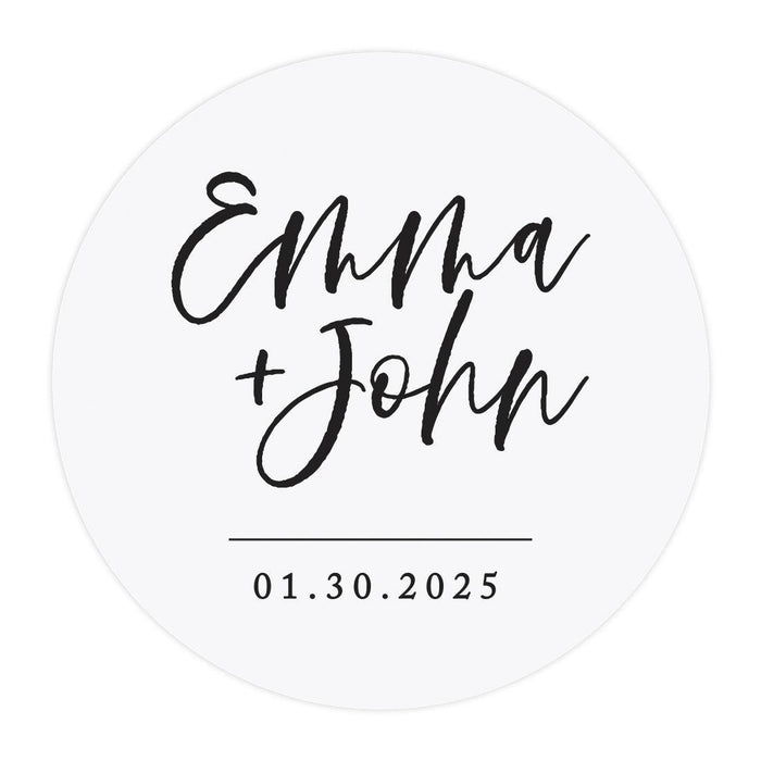 Custom Round Clear Wedding Sticker Labels with Black Ink-Set of 40-Andaz Press-Script Custom Names-