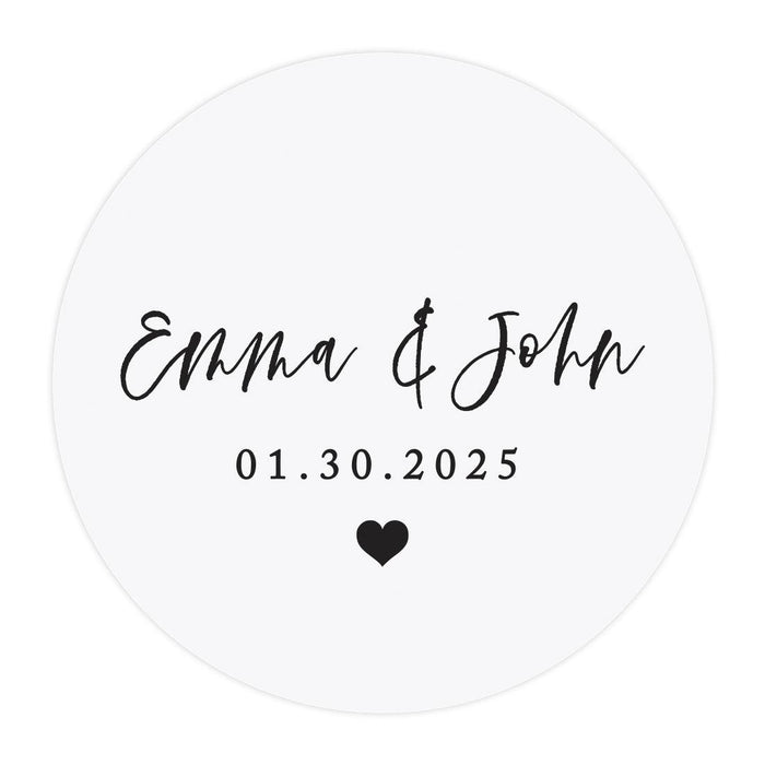 Custom Round Clear Wedding Sticker Labels with Black Ink-Set of 40-Andaz Press-Script Names-