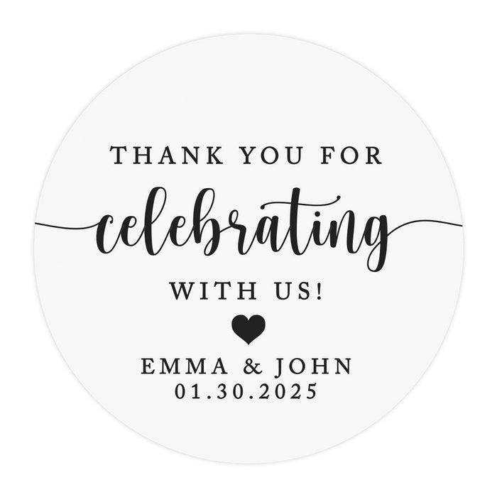 Custom Round Clear Wedding Sticker Labels with Black Ink-Set of 40-Andaz Press-Script Thank You For Celebrating With Us-
