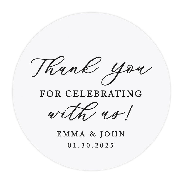 Custom Round Clear Wedding Sticker Labels with Black Ink-Set of 40-Andaz Press-Thank You For Celebrating With Us-