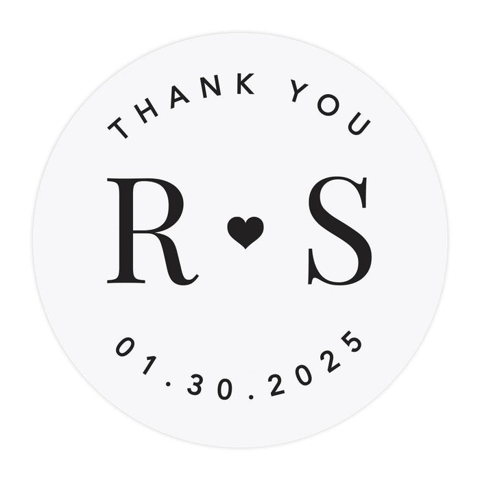 Custom Round Clear Wedding Sticker Labels with Black Ink-Set of 40-Andaz Press-Thank You Monogram Design-