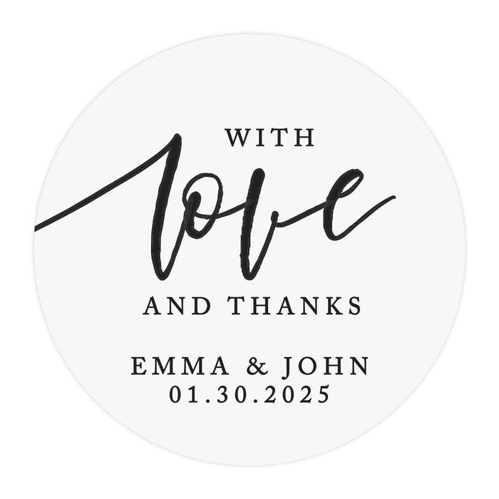 Custom Round Clear Wedding Sticker Labels with Black Ink-Set of 40-Andaz Press-With Love and Thanks-