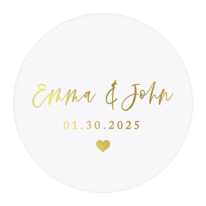 Custom Round Clear Wedding Sticker Labels with Gold Ink, Set of 40-Set of 40-Andaz Press-Monogram Wreath-