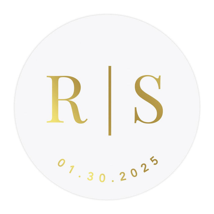 Custom Round Clear Wedding Sticker Labels with Gold Ink, Set of 40-Set of 40-Andaz Press-Monogram Wreath-