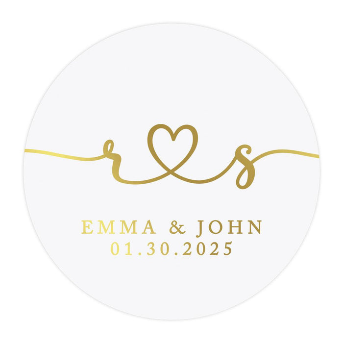 Custom Round Clear Wedding Sticker Labels with Gold Ink, Set of 40-Set of 40-Andaz Press-Monogram Wreath-