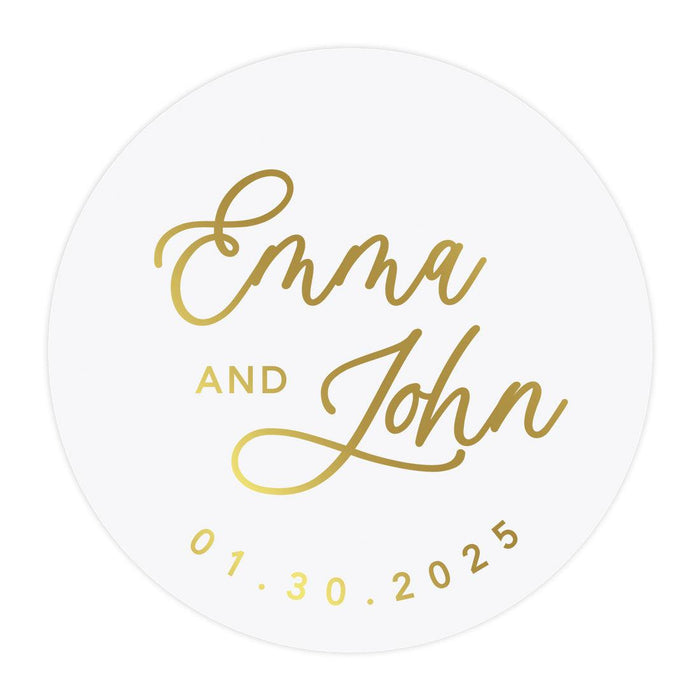 Custom Round Clear Wedding Sticker Labels with Gold Ink, Set of 40-Set of 40-Andaz Press-Monogram Wreath-