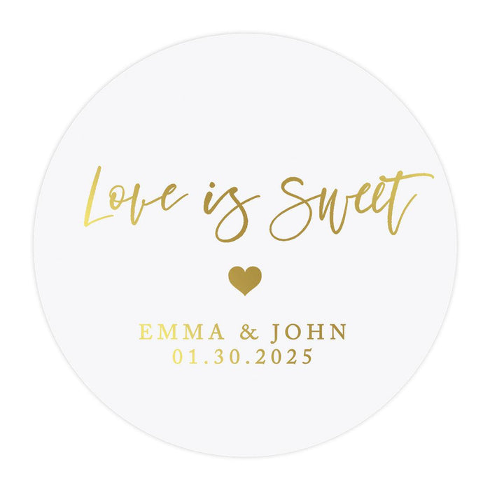 Custom Round Clear Wedding Sticker Labels with Gold Ink, Set of 40-Set of 40-Andaz Press-Monogram Wreath-