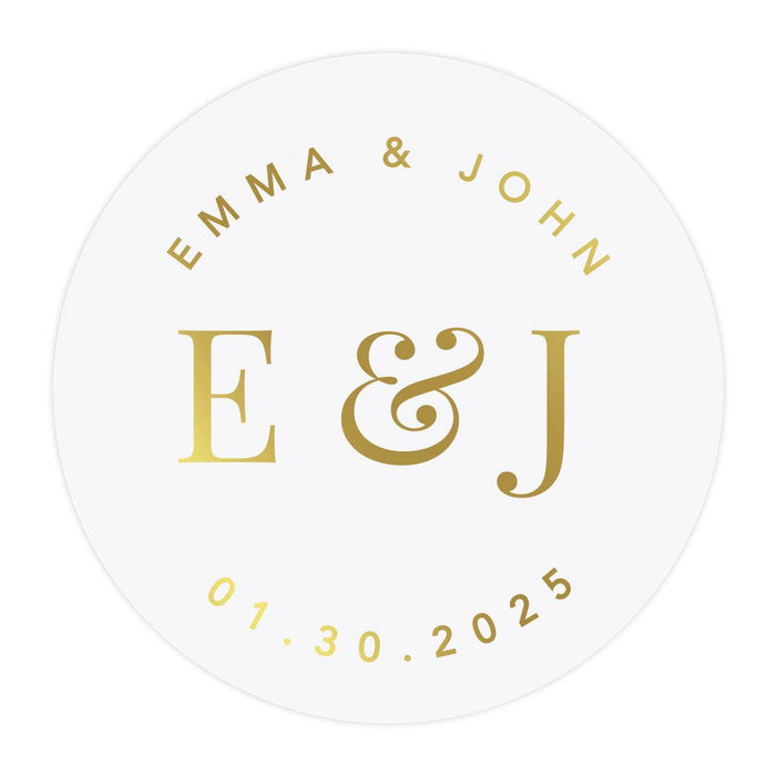 Custom Round Clear Wedding Sticker Labels with Gold Ink, Set of 40-Set of 40-Andaz Press-Monogram Wreath-