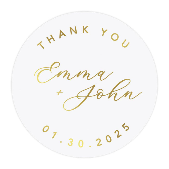 Custom Round Clear Wedding Sticker Labels with Gold Ink, Set of 40-Set of 40-Andaz Press-Monogram Wreath-