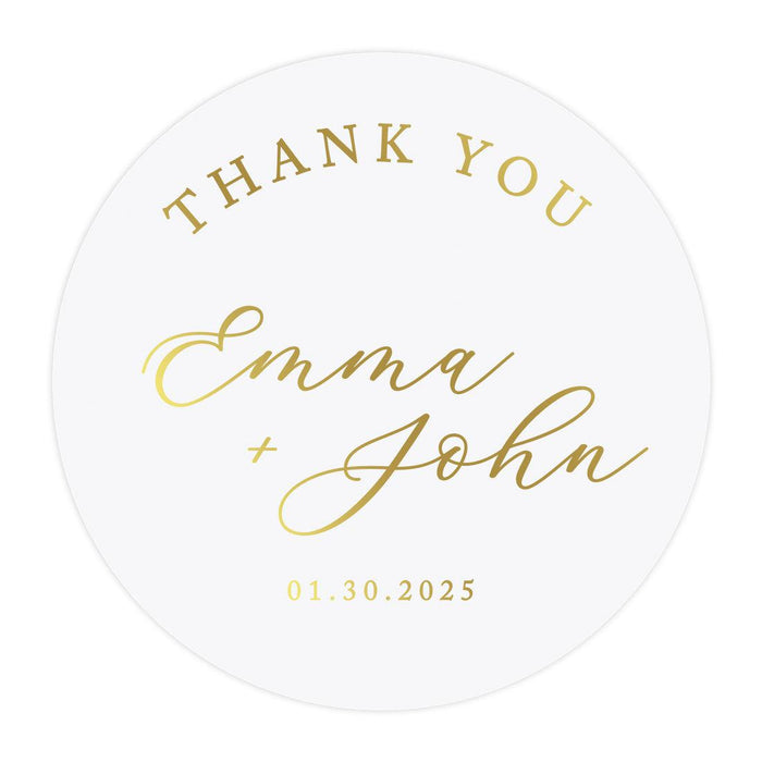 Custom Round Clear Wedding Sticker Labels with Gold Ink, Set of 40-Set of 40-Andaz Press-Classic Thank You-