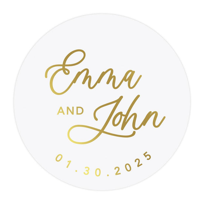 Andaz Press 2 Round Clear Personalized Wedding Sticker Labels with Gold Ink, Custom Modern Monogram Transparent Vinyl Envelope Tab Sealer