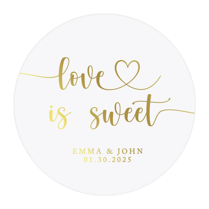 Custom Round Clear Wedding Sticker Labels with Gold Ink, Set of 40-Set of 40-Andaz Press-Love Is Sweet-