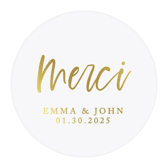 Custom Round Clear Wedding Sticker Labels with Gold Ink, Set of 40-Set of 40-Andaz Press-Merci-