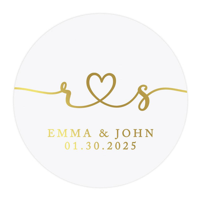 Custom Round Clear Wedding Sticker Labels with Gold Ink, Set of 40-Set of 40-Andaz Press-Monogram Heart Design-