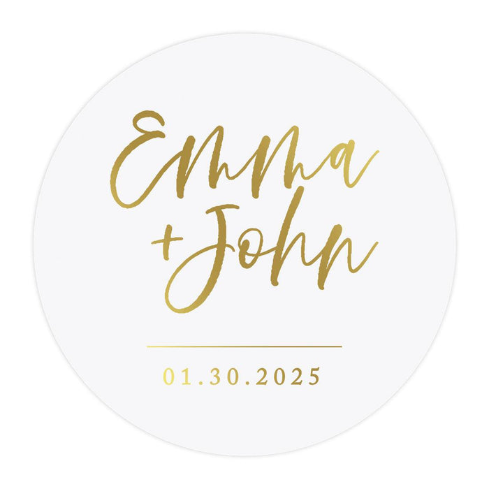 Custom Round Clear Wedding Sticker Labels with Gold Ink, Set of 40-Set of 40-Andaz Press-Script Custom Names-