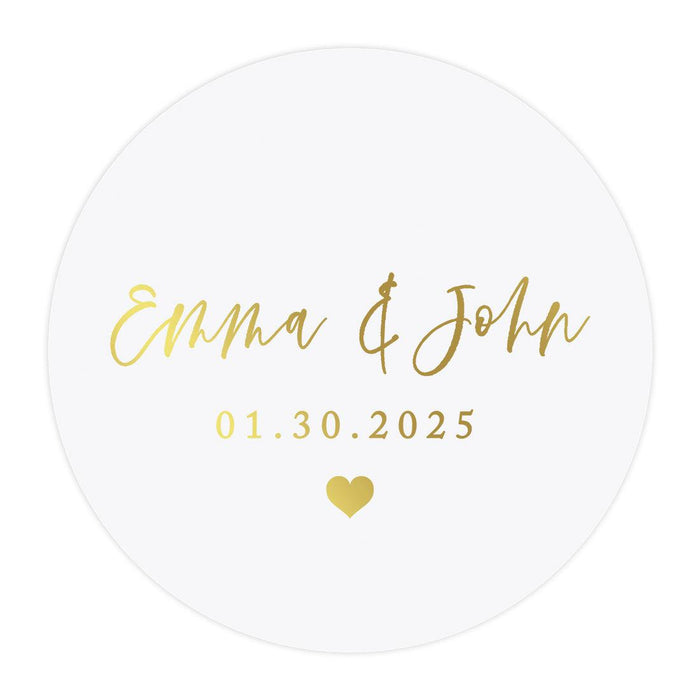 Custom Round Clear Wedding Sticker Labels with Gold Ink, Set of 40-Set of 40-Andaz Press-Script Names-