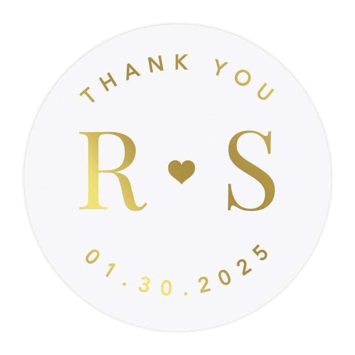 Custom Round Clear Wedding Sticker Labels with Gold Ink, Set of 40-Set of 40-Andaz Press-Thank You Monogram Design-