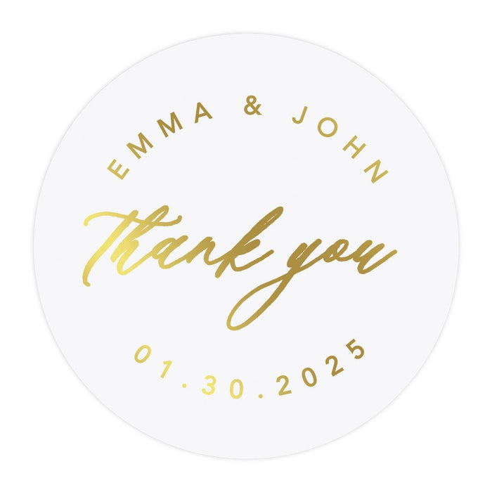Custom Round Clear Wedding Sticker Labels with Gold Ink, Set of 40-Set of 40-Andaz Press-Thank You Script-