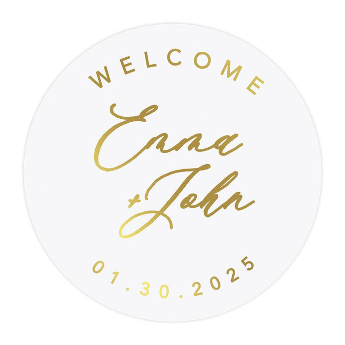 Custom Round Clear Wedding Sticker Labels with Gold Ink, Set of 40-Set of 40-Andaz Press-Welcome-