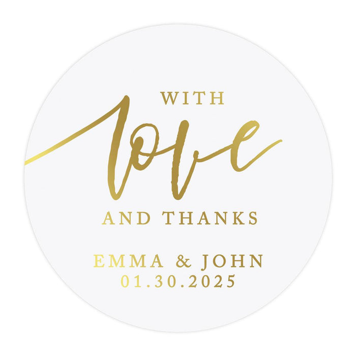 Custom Round Clear Wedding Sticker Labels with Gold Ink, Set of 40-Set of 40-Andaz Press-With Love and Thanks-