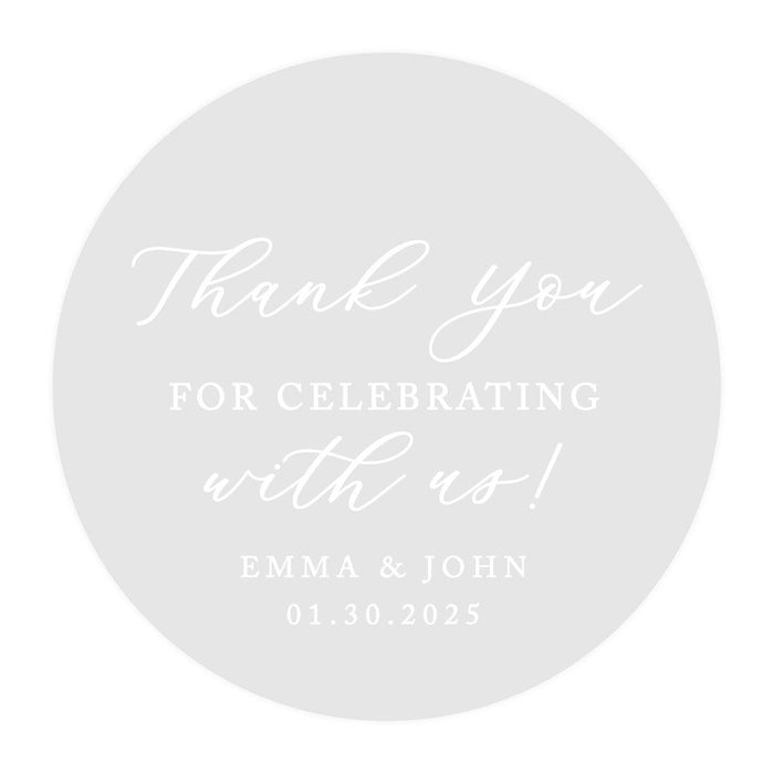 Custom Round Clear Wedding Sticker Labels with White Ink-Set of 40-Andaz Press-Monogram Wreath-