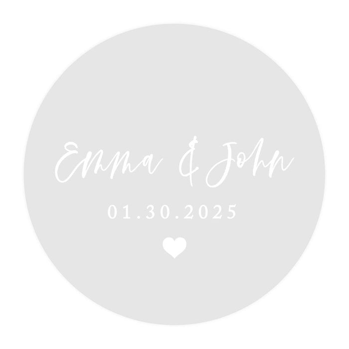 Custom Round Clear Wedding Sticker Labels with White Ink-Set of 40-Andaz Press-Monogram Wreath-