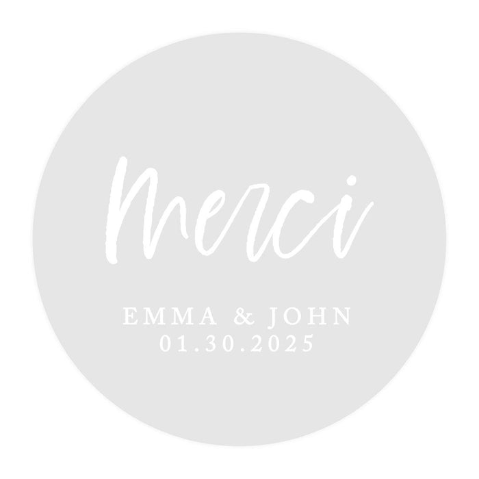 Custom Round Clear Wedding Sticker Labels with White Ink-Set of 40-Andaz Press-Monogram Wreath-