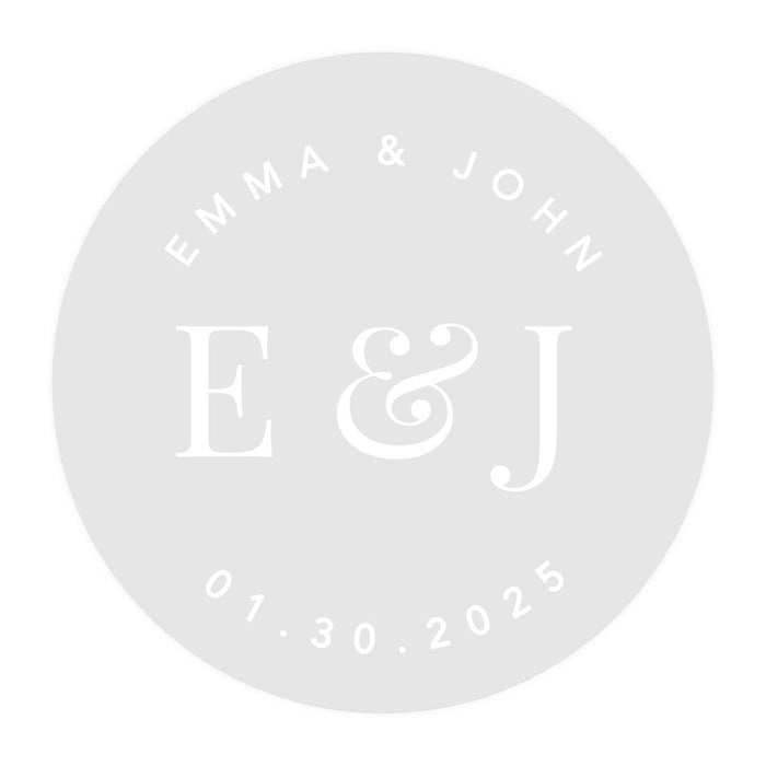 Custom Round Clear Wedding Sticker Labels with White Ink-Set of 40-Andaz Press-Monogram Wreath-