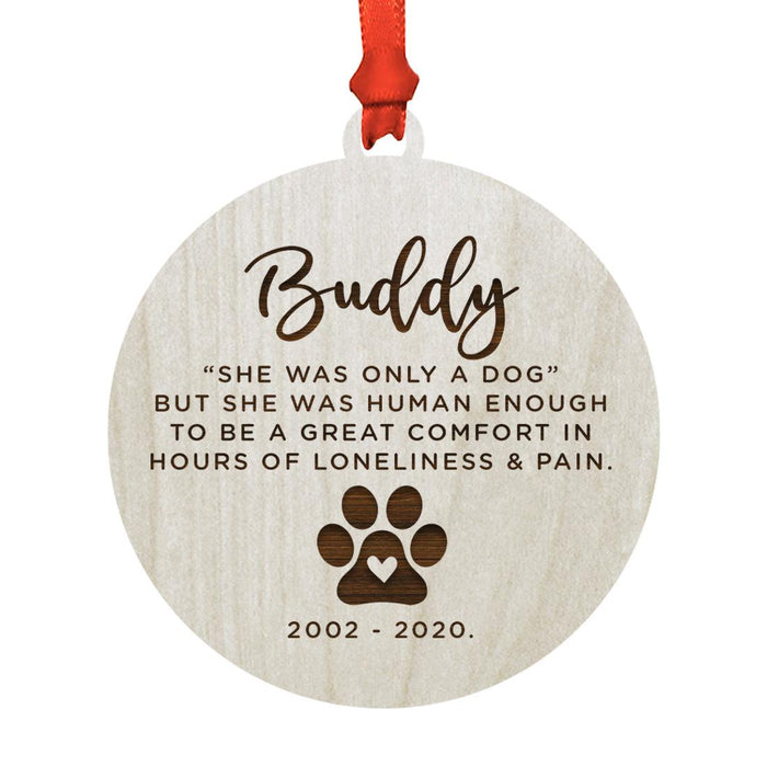 Custom Round Laser Cut Wood Pet Memorial Ornament-Set of 1-Andaz Press-Cat-